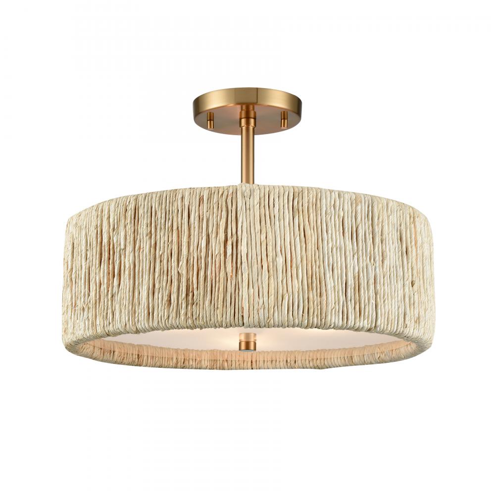 Abaca 16.75'' Wide 3-Light Semi Flush Mount - Satin Brass : LMKJQ